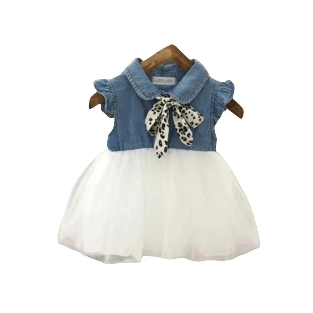 12-24m White tule with jean top and Animal Print Bow Dress
